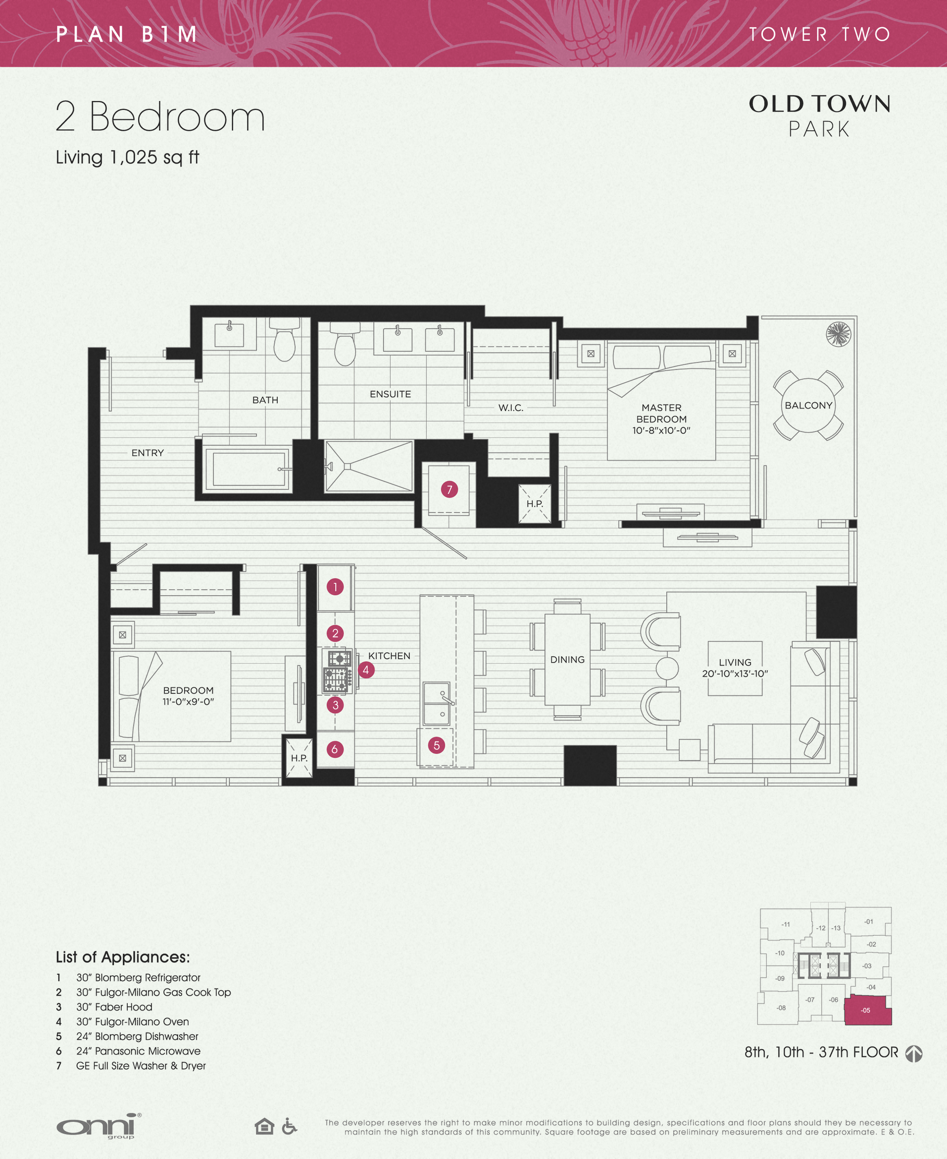 Floor plan for 2 beds, 1 bath, 1025 sqft